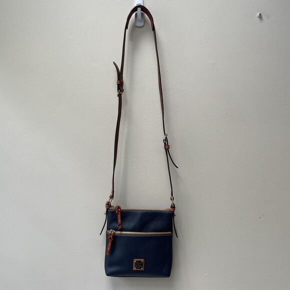 Dooney & Bourke Women's Navy Blue Pebble Leather Letter Carrier Crossbody Bag - Picture 11 of 13
